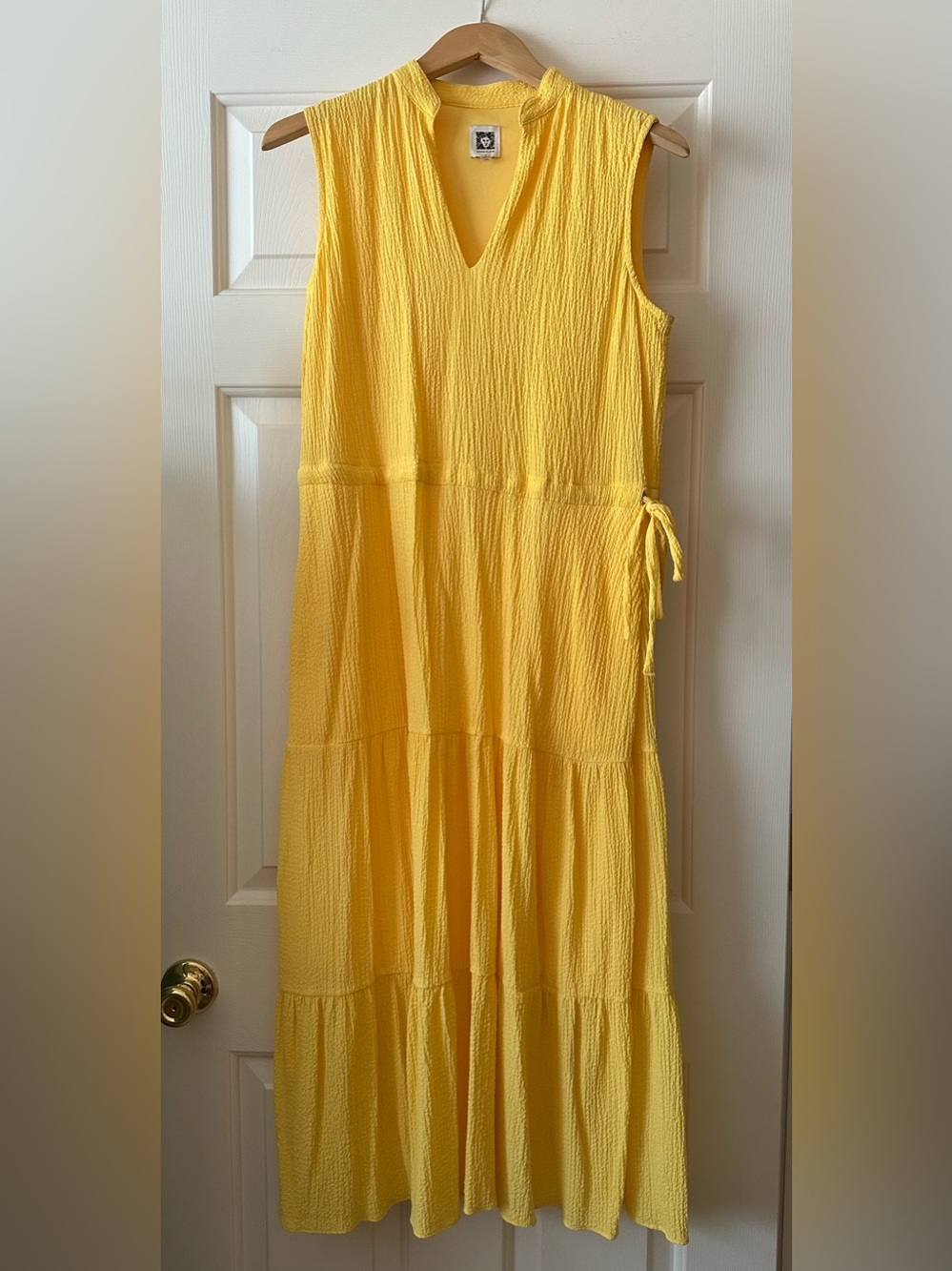 Anne Klein Sleeveless Yellow Maxi Dress with V-Neck and Side Tie- Size 2